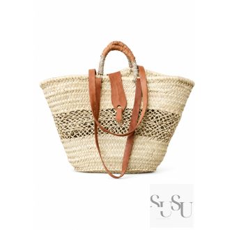   Marokkói Kézműves Pálmalevél Strandtáska 50x40x20 cm – Nagyméretű Fonott Táska Bőr Pántokkal